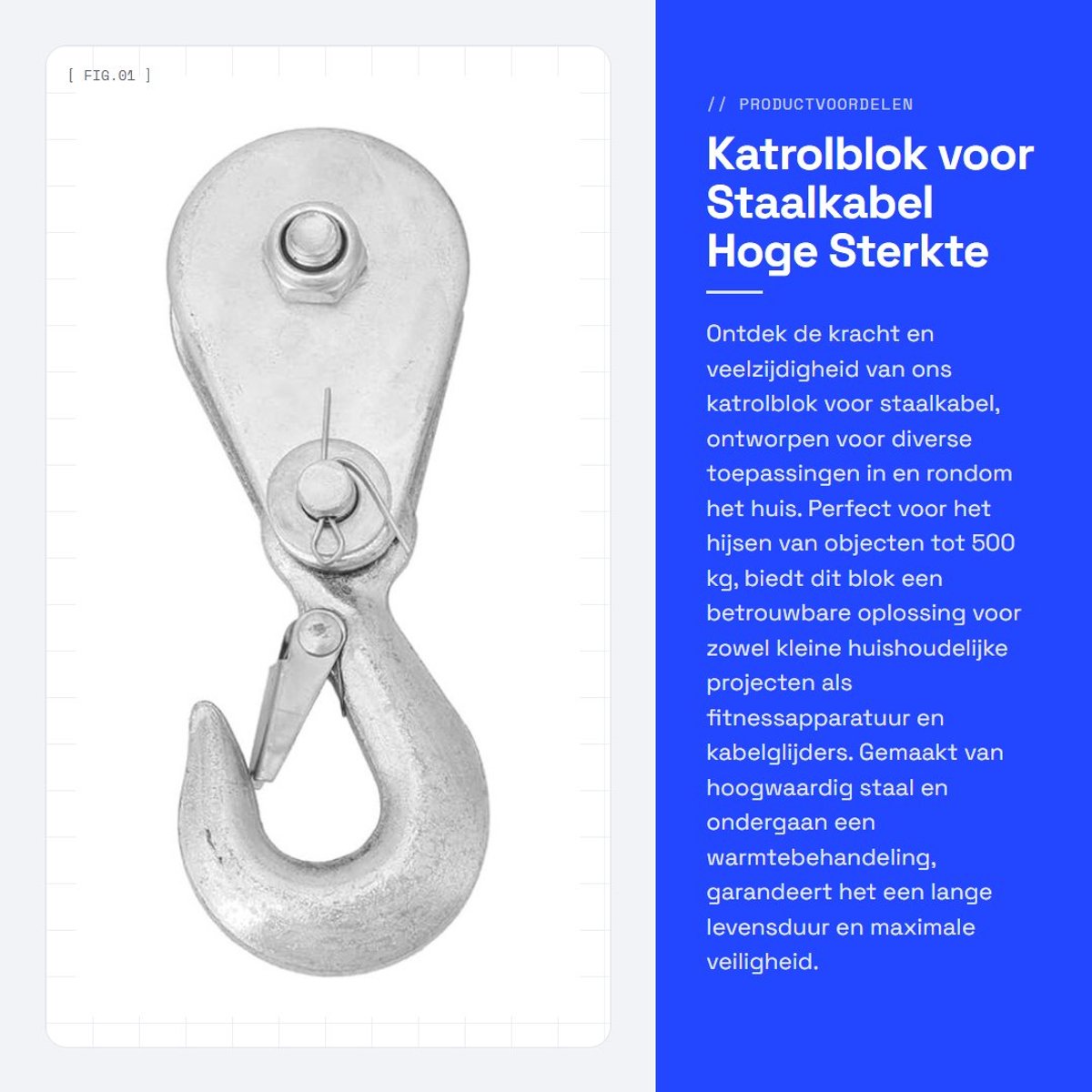 Dailygoods- Katrolblok Hoge Sterkte Staal - Enkel Wiel - Draaibare Haak - Vergrendeling - 0,5 Ton - Duurzaam Materiaal - Hijskabel