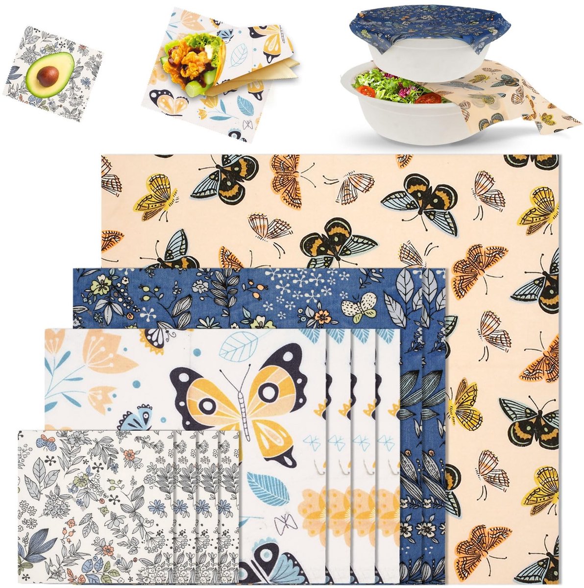 Dailygoods- Bienenwachstücher 11 Stuks - Herbruikbare Wraps - Voedselverpakking - Voor Sandwiches/Snacks - Diverse Maten - Duurzaam Materiaal - Food Wraps