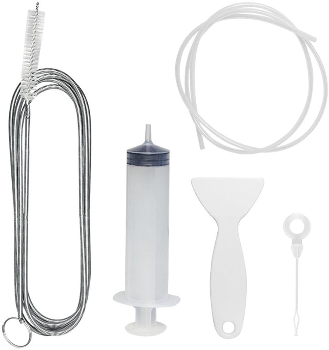 Dailygoods- Afvoerreinigingsset 5-delig - Koelkastafvoer - Reinigingsgereedschap - Ontstopper - Borstel/slang - Roestvrij staal/nylonvezel - Koelkastreiniger