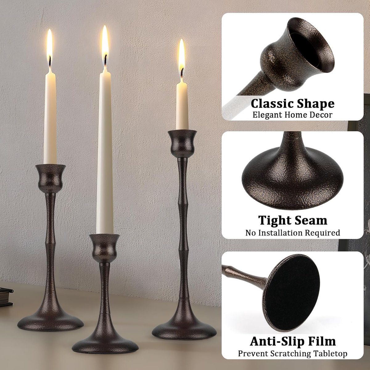 Metalen Kandelaars - Kaarshouders Set - Huisdecoratie - Stijlvolle Bronzen Afwerking - Set van 3 - Brons — cadeau in Wonen & Interieur - foto 3