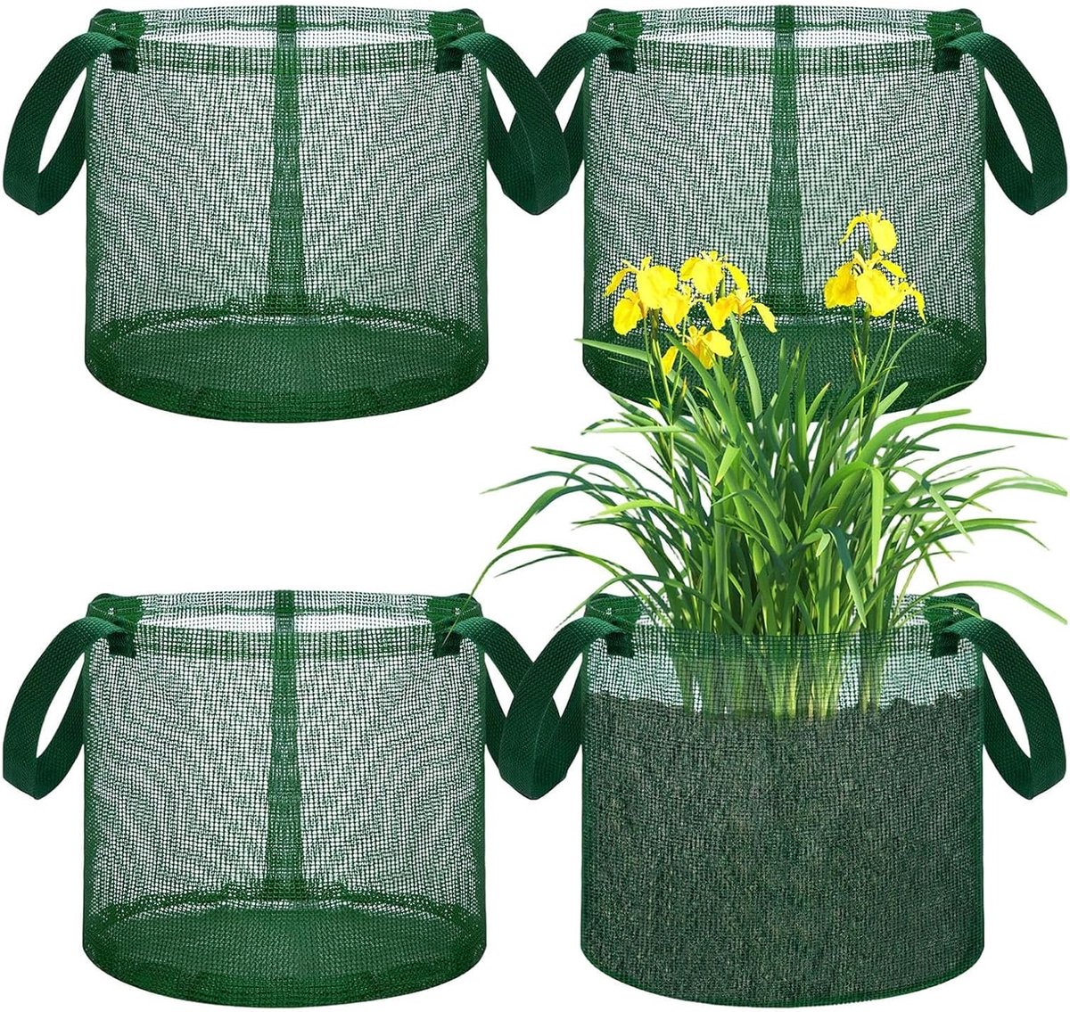 Vijverplant Zakken - Net Plantmanden - Vijver Beplanting - Inklapbaar Herbruikbaar - 4 stuks - Groen