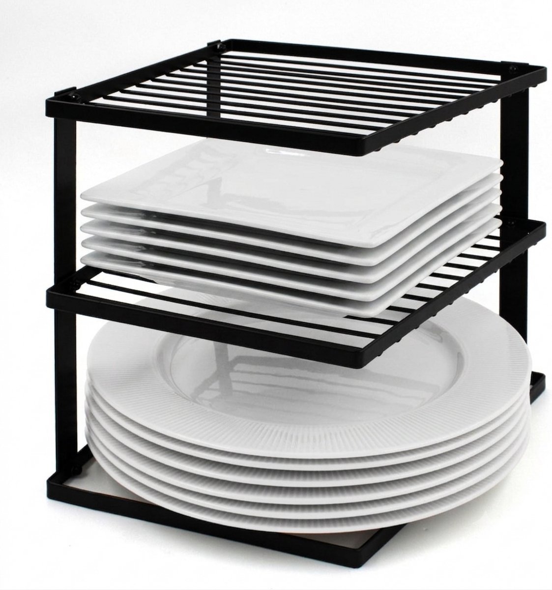 Livatto Hoekbordenrek 3 Laags - Anti-Wankel Platenrek voor Kast Opslag 25x25x19 cm - Zwart