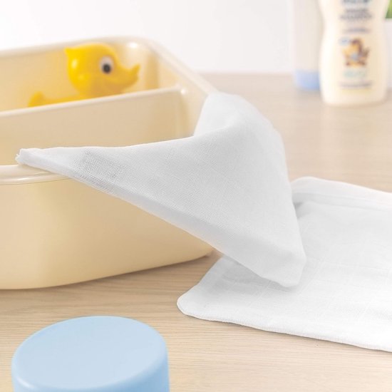 Soft Flannel Washcloths for Babies and Children - Set of 10 - 100% Cotton Towels - OEKO-TEX Certified - Eco-Friendly Alternative to Wipes - Washable up to 90°C - White hydrofiele washandjes — afbeelding 2