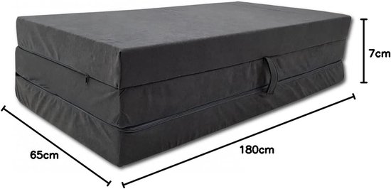 Vouwmatras Gastenmatras - Opvouwbaar Bed - Comfortabel Slapen - Afneembare Hoes - 65x180x7 cm - Grijs — afbeelding 4