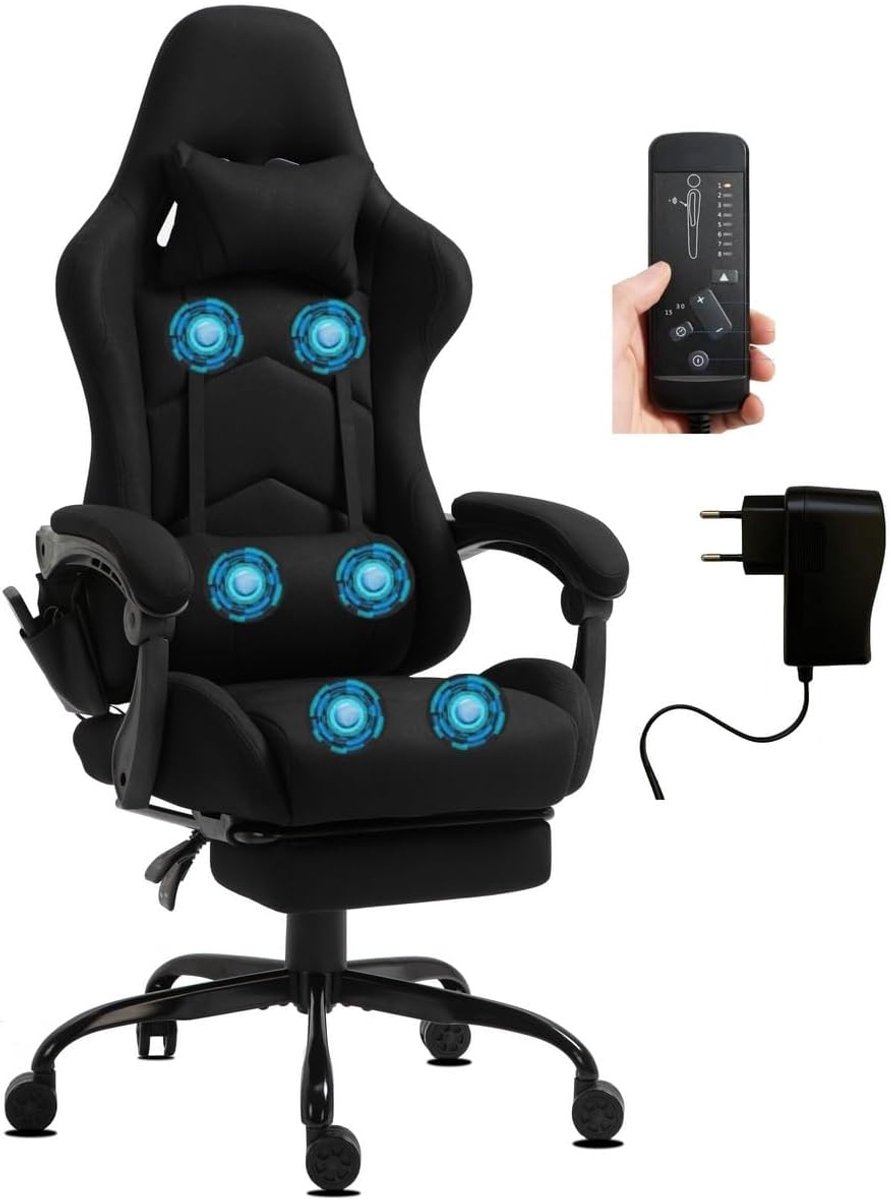Comfortabele Stoel - Directeursstoel Stoffen - Thuiswerken Ontspannen - Ingebouwde Massagefunctie - 150 kg Belastbaar - Zwart