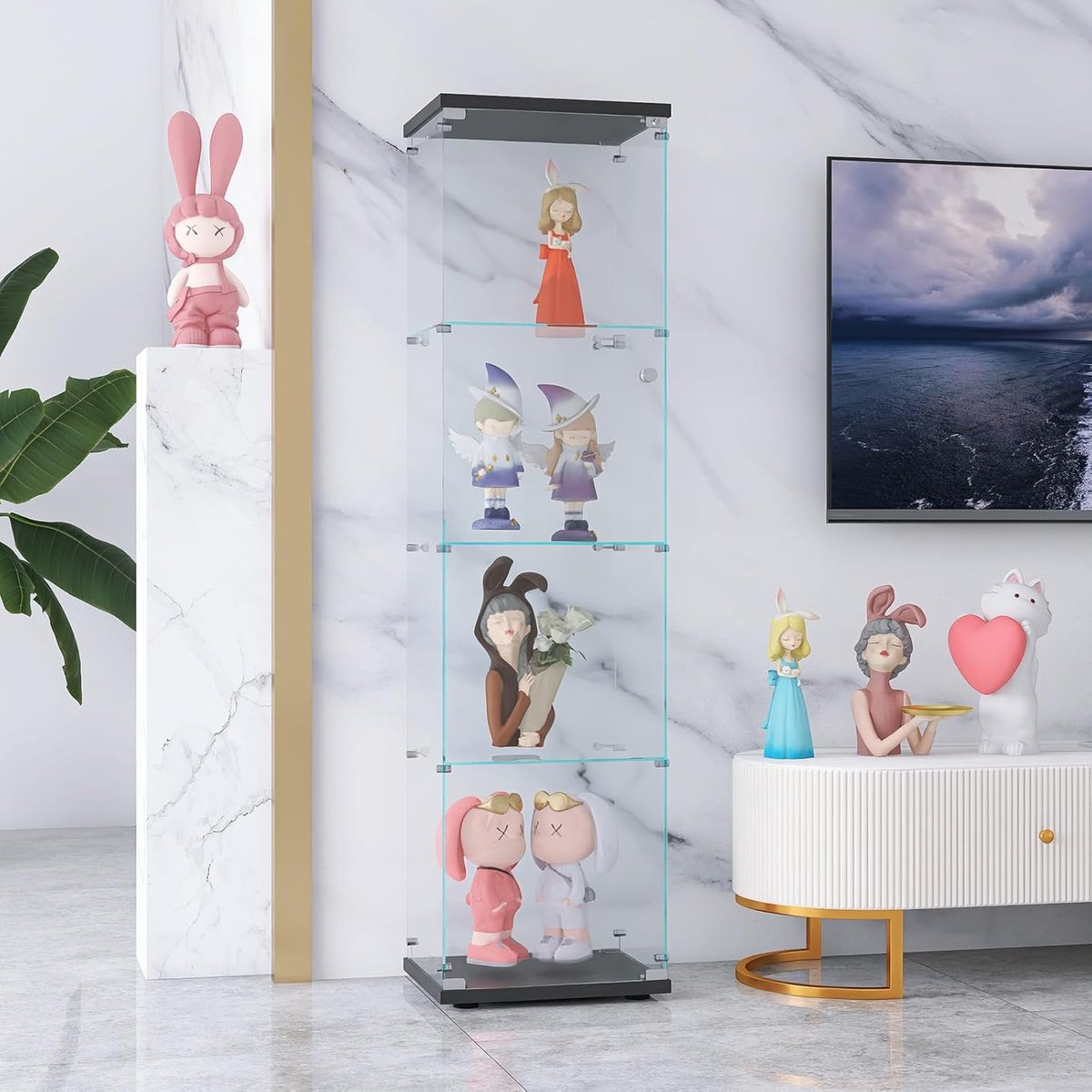 Glazen Vitrinekast - Opbergkast - Collecties Tonen - Met Slot - 164 cm Hoog - Zwart