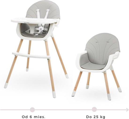 Kinderstoel 3-in-1 - Babystoel met dienblad - Veilig Eten - Groeit mee met kind - Hout Beukenhout - Lichtgrijs — afbeelding 4