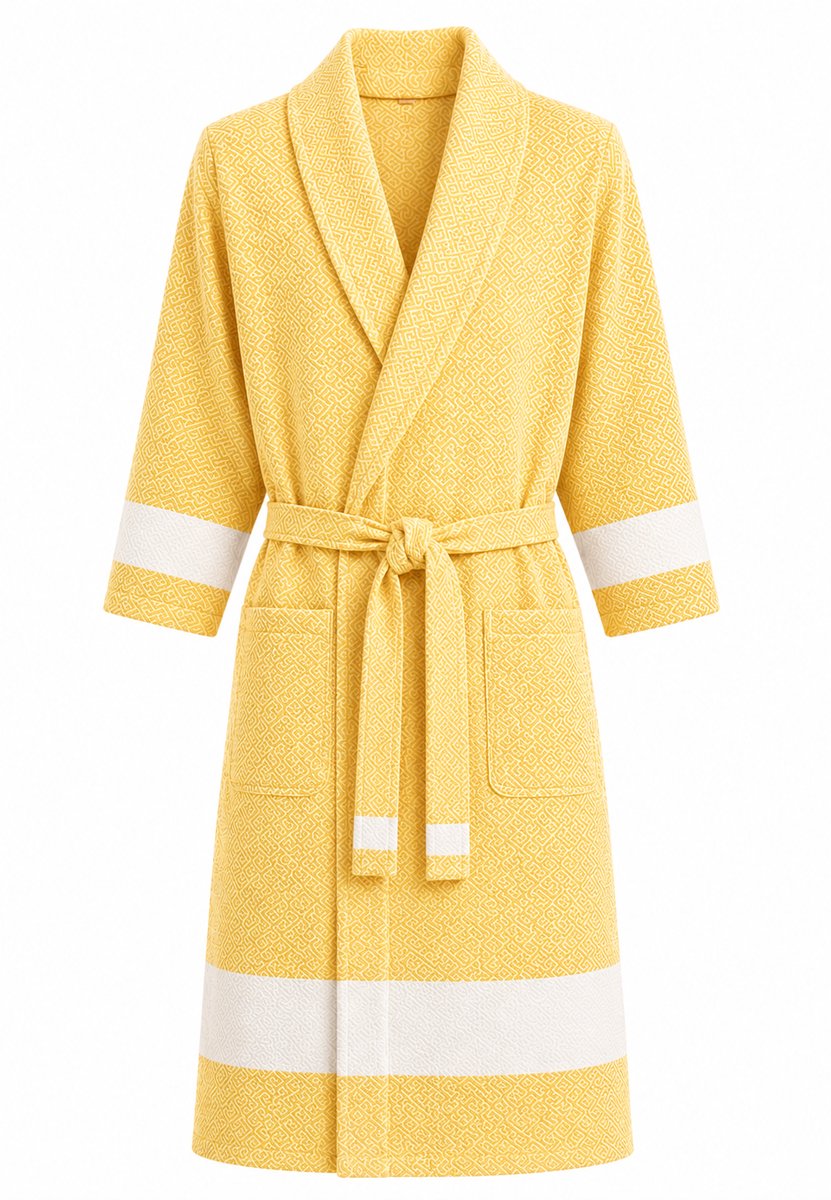Badjas – sauna badjas dames & heren – hamam badjas zomer – lichtgewicht & sneldrogend – 100% katoen – unisex - geel - maat L/XL