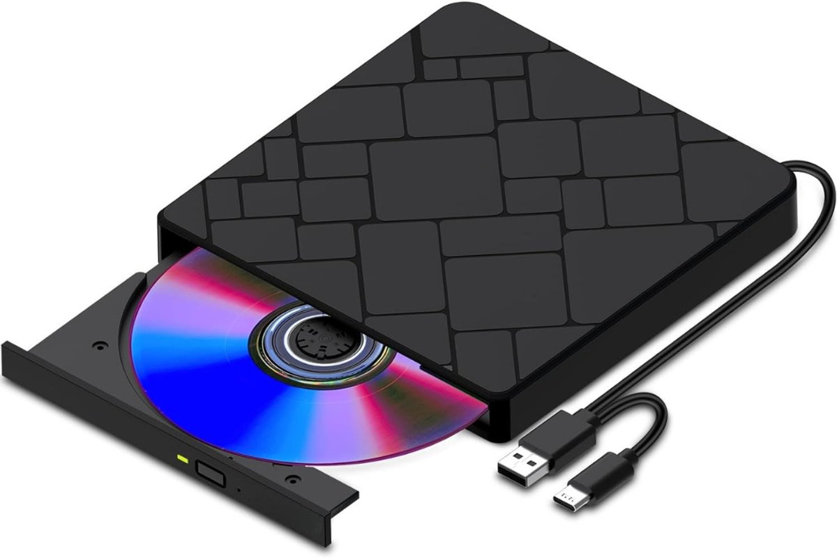 QORA® Externe DVD Speler voor Laptop - Externe DVD Speler - DVD Speler - Zwart - ‎14cm x 14cm x 2cm