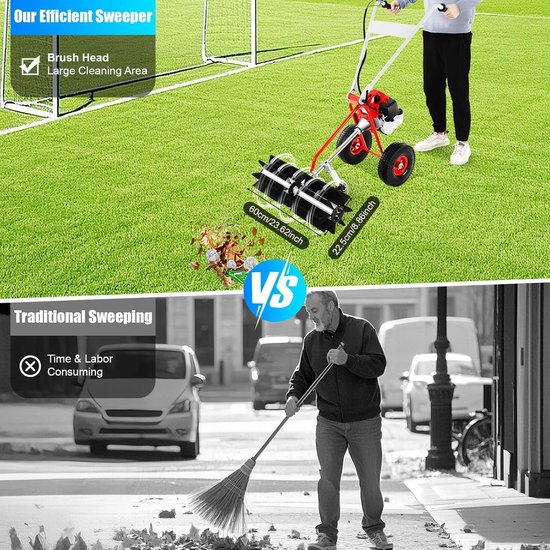 Motor Veegmachine - Aangedreven Bezems - Buiten Reinigen - Efficiënte Vuil Verwijdering - 60 cm Werkbreedte - Rood Zwart — afbeelding 3