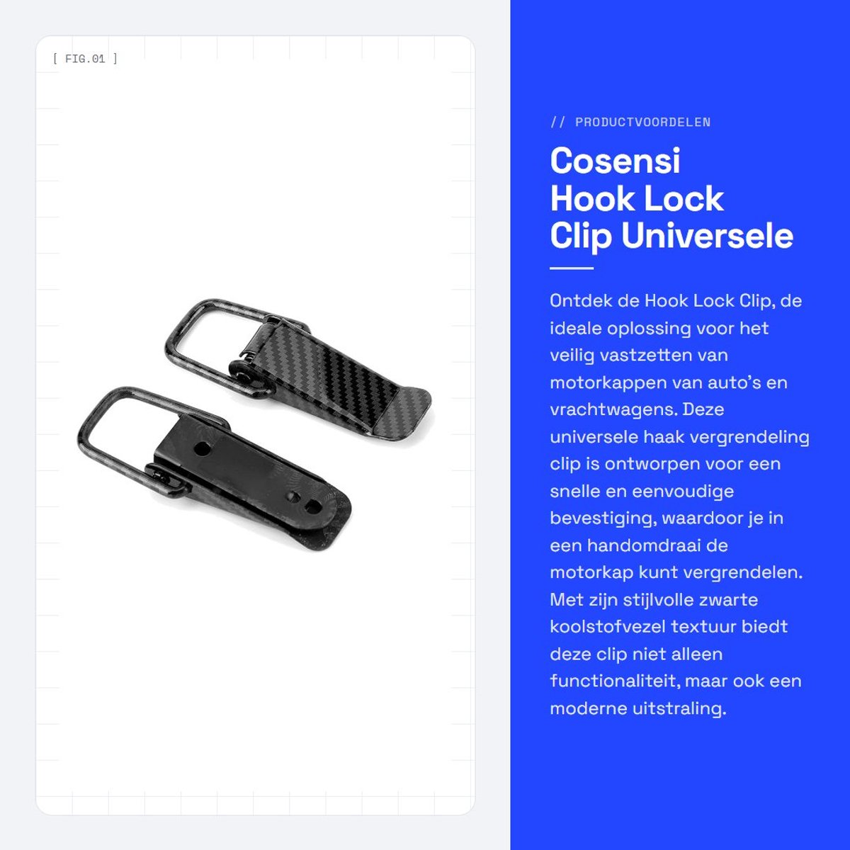 Dailygoods- Haakslot Universeel - Haak Vergrendeling Clip - Zwart Koolstofvezel - Duurzaam Materiaal - Antiroest - 2 Stuks - Autohaak