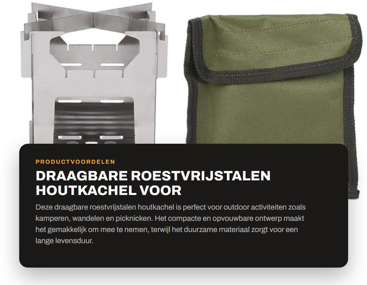 Dailygoods- Houtkachel Draagbaar - Roestvrij Stalen - Opvouwbaar - Mini Fornuis - Outdoor Kamperen - Efficiënte Verwarming - Kampeerfornuis