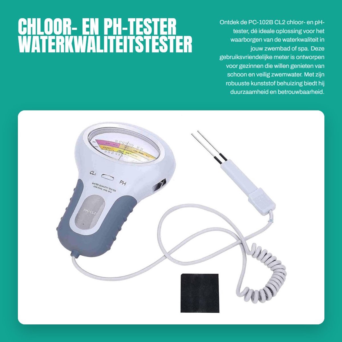 Dailygoods- Waterkwaliteitstester - Chloor/pH-tester - Geschikt voor gezinszwembad/spa - Duurzaam kunststof - Eenvoudige bediening - Groot scherm voor duidelijke aflezing - Zwembadtester