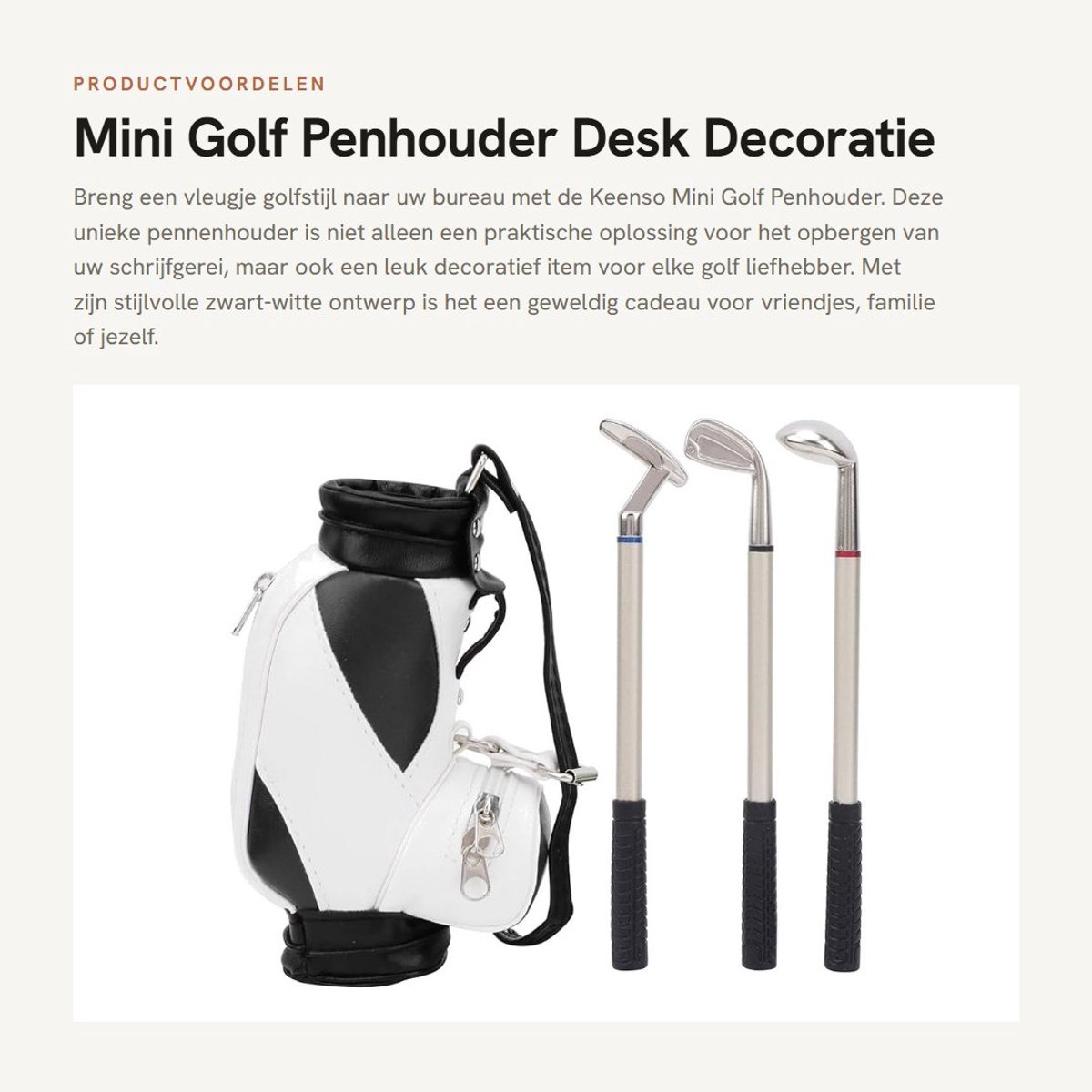 Dailygoods- Golfbag Mini - Pennenhouder - Bureau Organizer - Desk Accessoire - Golfbal Pennen - Zinklegering & PU Leer