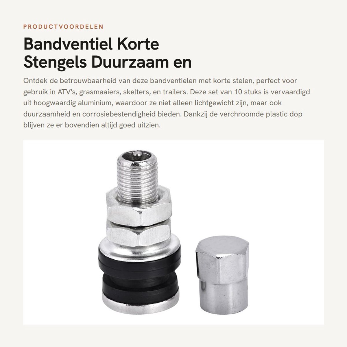 Dailygoods- Bandventiel Korte Stelen - 10 Stuks - Corrosiebestendig Aluminium - Slijtvast - Lekvrije Installatie - Geschikt voor ATV's/Motorfietsen - Ventiel