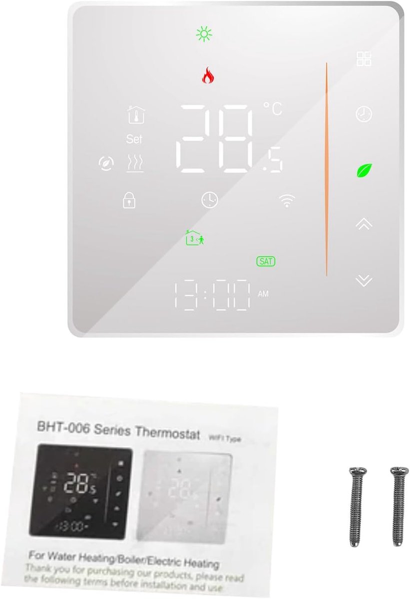 Wifi Temperatuurregelaar Programmeerbaar - Ondersteunt Touchbediening - Slimme Thermostaat voor Waterverwarming 5A Wit