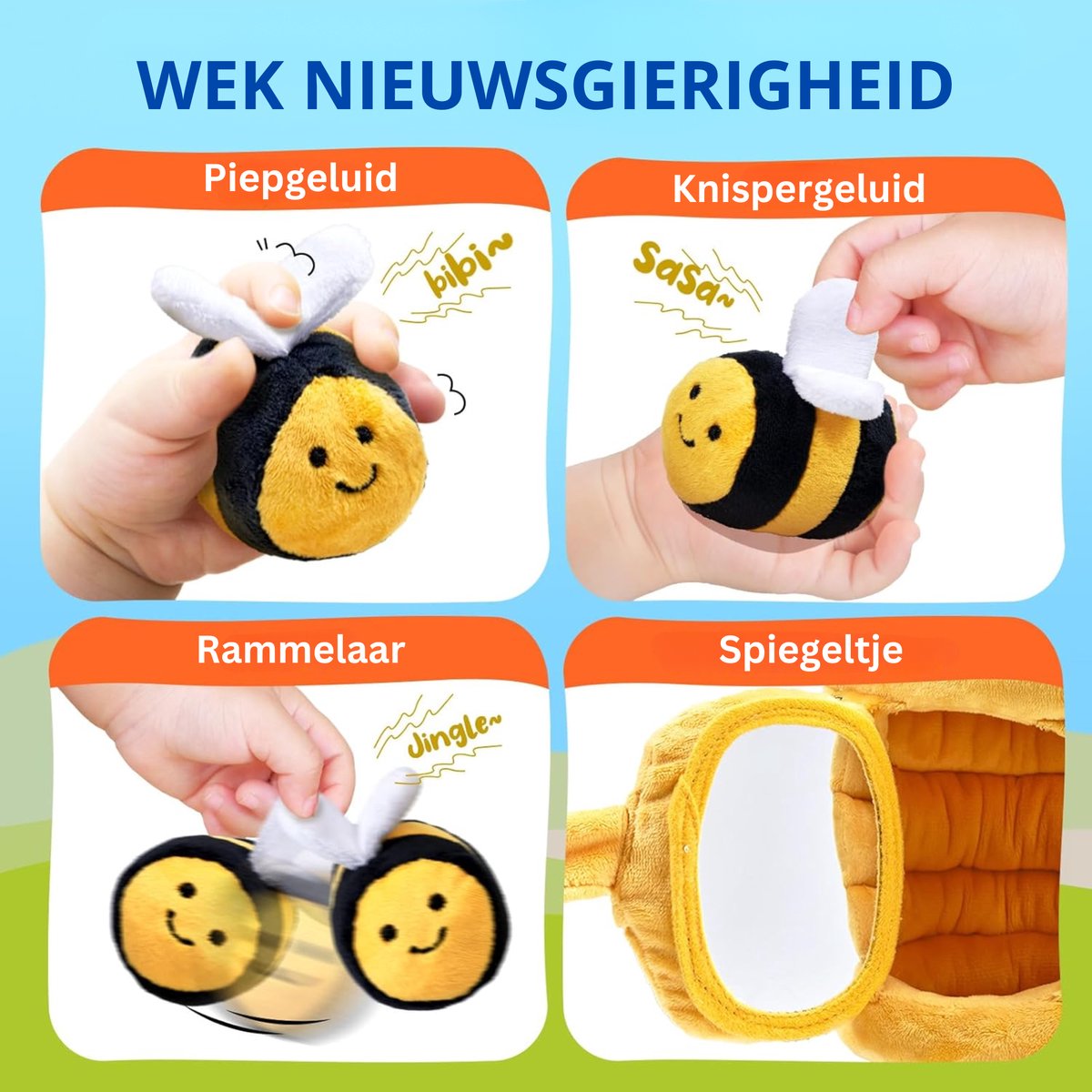 Baby Speelgoed 6-12 maanden - Sensorisch Pluche Speelgoed met Bijenkorf en 5 Bijen - Montessori Speelgoed met Dieren - Baby Cadeau met Knuffels - Educatief speelgoed - Knisperboekje Baby - Kinderspeelgoed 1-3 jaar — afbeelding 3