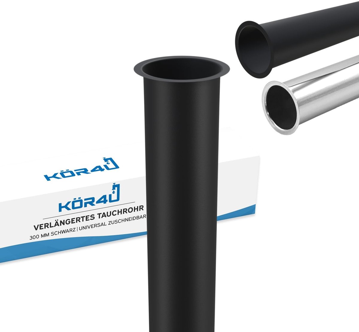 Dailygoods- Dompelbuis Verstelbaar - Universeel 1 1/4 Inch x 32 mm - Extra Lange Buis 300 mm - Inclusief Afdichtingen - Mat Zwart - Afvoerbuis