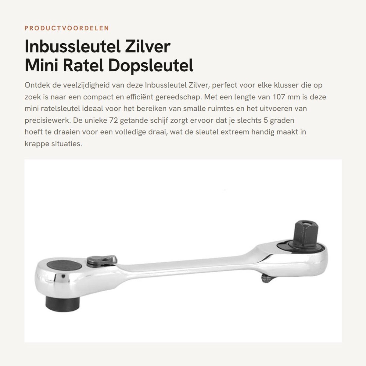 Dailygoods- Inbussleutelset 72 Getande Schijf - Mini Ratel Dopsleutel - Antislip Handvat - Schokdempend - 107 mm - Metaal - Ratelsleutel
