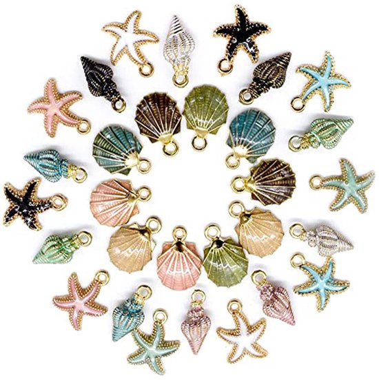 30 Pièces Breloques Coquillage et Étoile de Mer pour Création Bijoux Bracelets Colliers