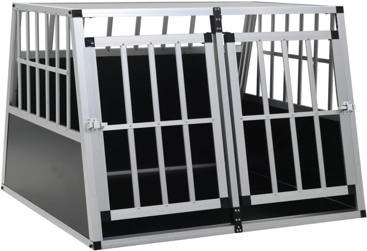 Honden Transportbox - Reis Kooi - Veilige Autoritten - Dubbele Deuren - 94 x 88 x 69 cm - Zilver