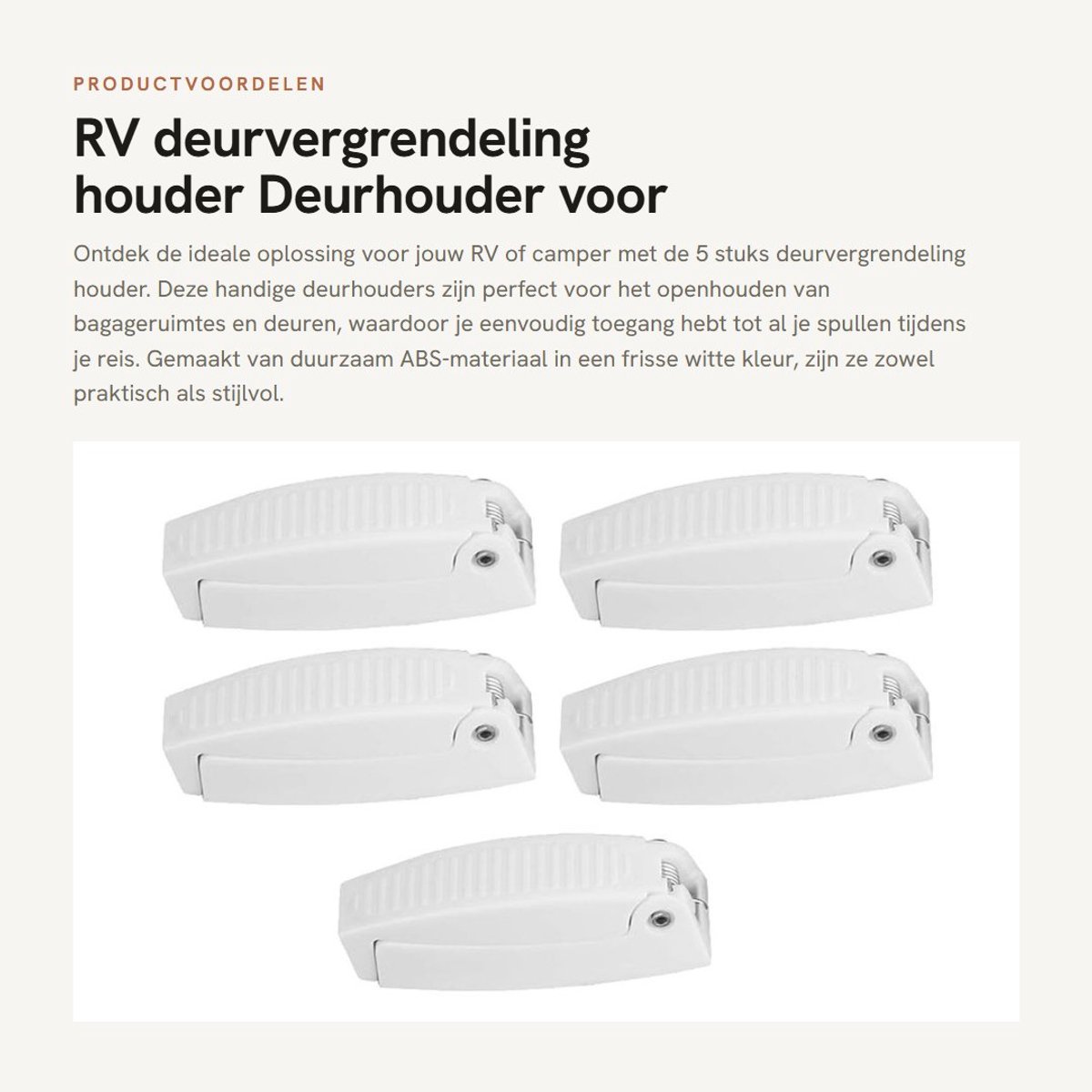 Dailygoods- Deurvergrendeling 5 Stuks - Deurstopper - Deurvastzetter - Deurhouder - RV Deurhouder - Wit, ABS Materiaal