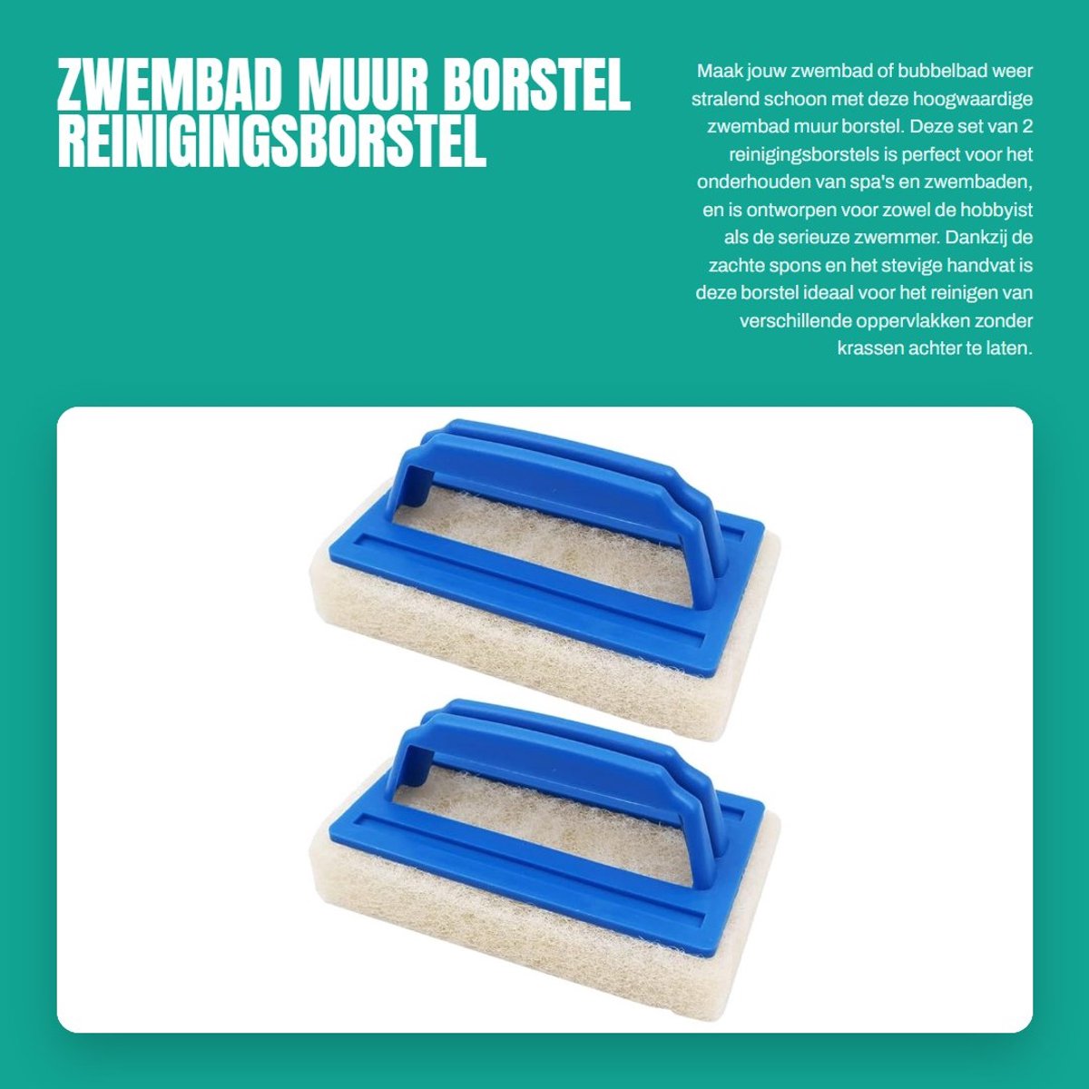 Dailygoods- Zwembadborstel - 2 Stuks - Zachte Reinigingsborstel - Ergonomisch Handvat - Duurzaam Materiaal - Compact 14,5 x 8,7 x 7 cm