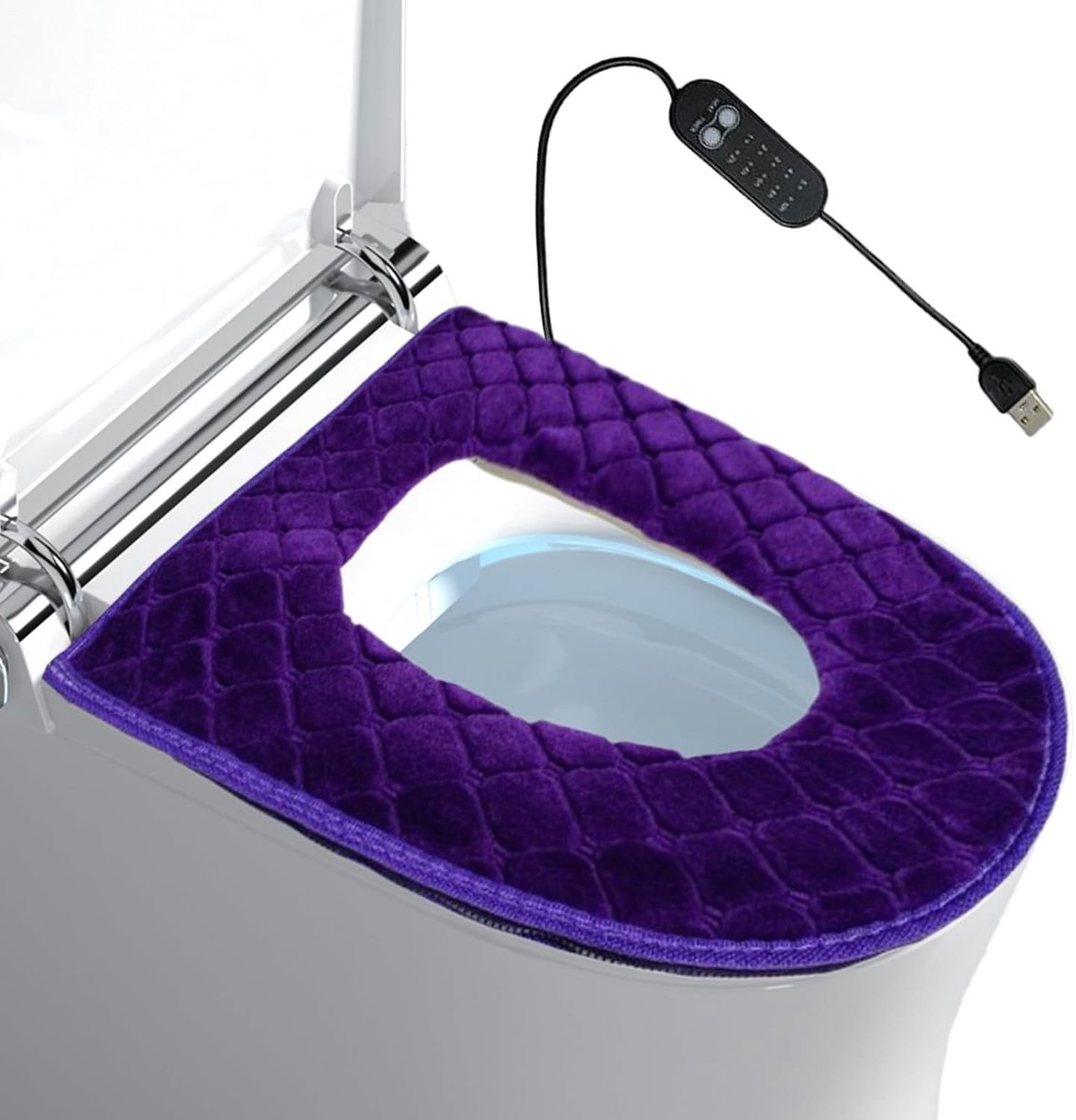 Verwarmd toiletkussen - WC verwarming - Comfort in kou - 5 temperatuurstanden - 43 cm - Paars