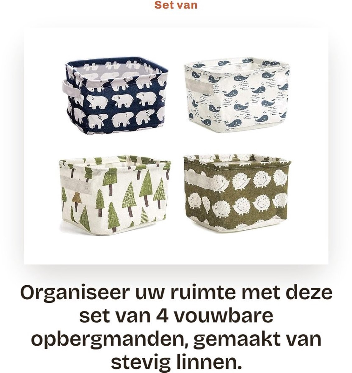 Dailygoods- Opbergtray Set van 4 - Opbergmanden - Opbergmand Kinderen - Opbergmanden met Deksel - Opbergmanden Badkamer - 16x20x13cm - Stevig Katoen/Linnen