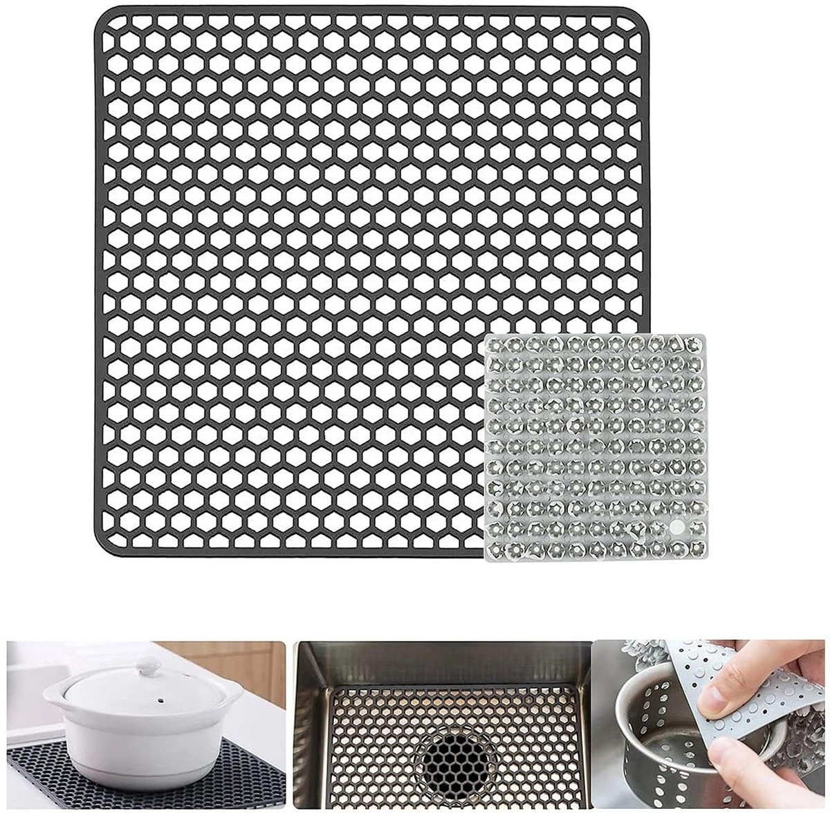 Dailygoods- Gootsteenbeschermer - Siliconen - 34,5 cm x 34,5 cm - Antislip - Keukenafvoermat - Herbruikbaar - Snelle droging - Afvoermat