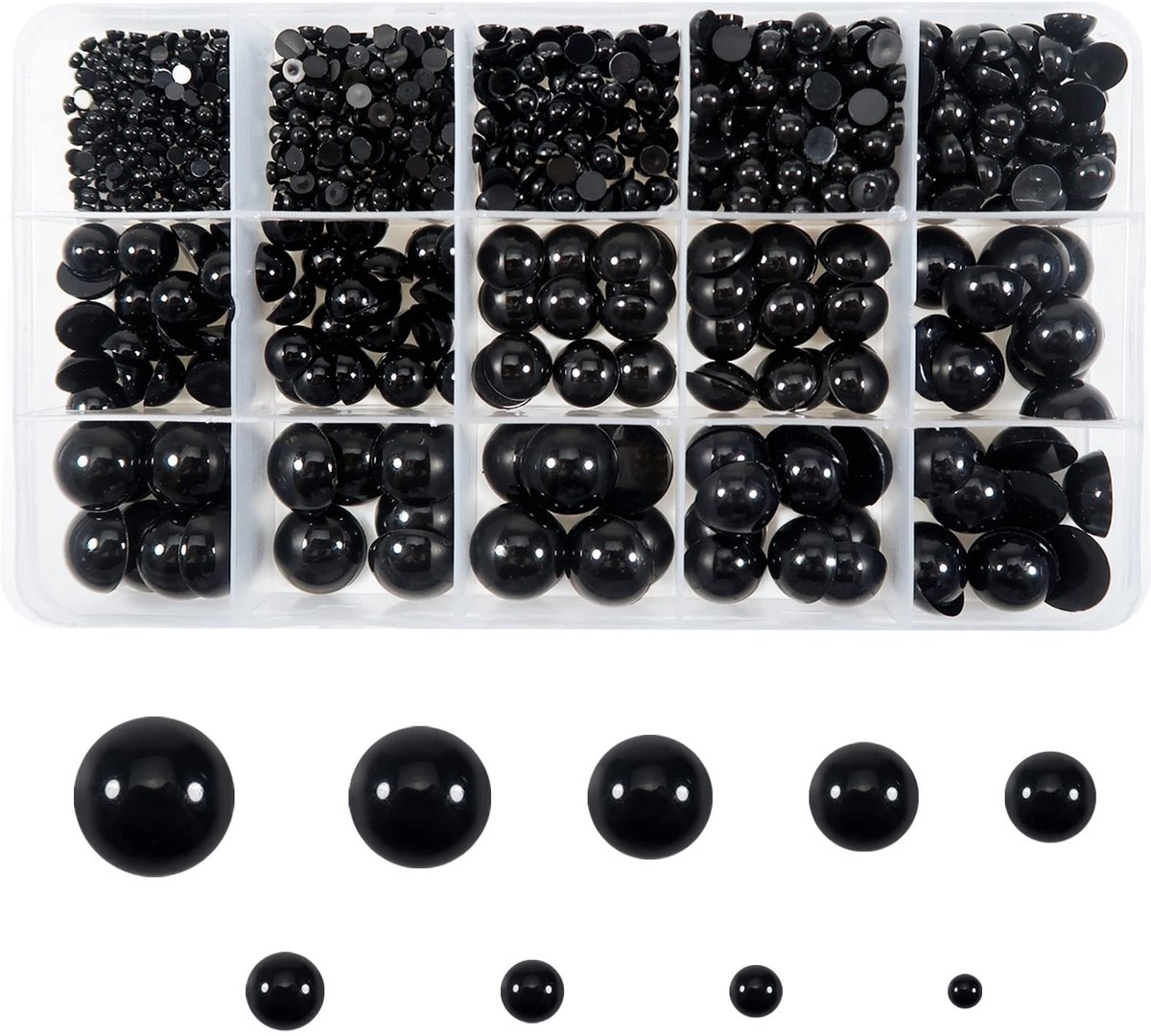 Dailygoods- Veiligheidsogen 830 Stuks - Zwarte Platte Achterkant - Maten 3/4/5/6/8/10/12/14/16 mm - Kunststof - Inclusief Opbergdoos - Geschikt voor Amigurumi - Knuffelogen