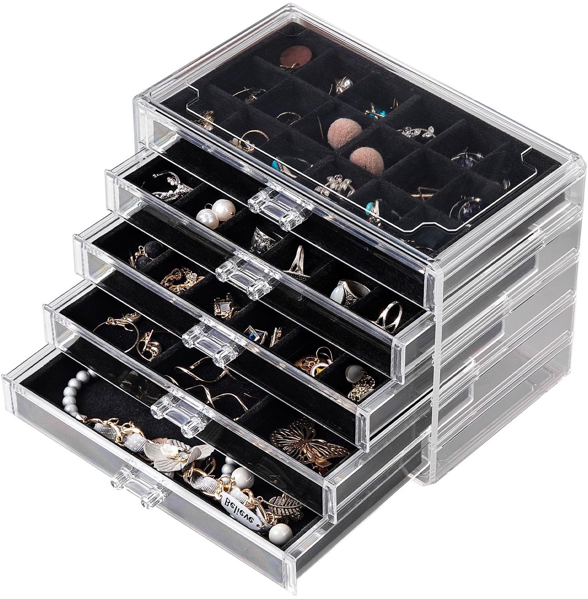 Dailygoods - Acryl Sieraden Organizer met 5 Laden - Oorbel Houder en Display