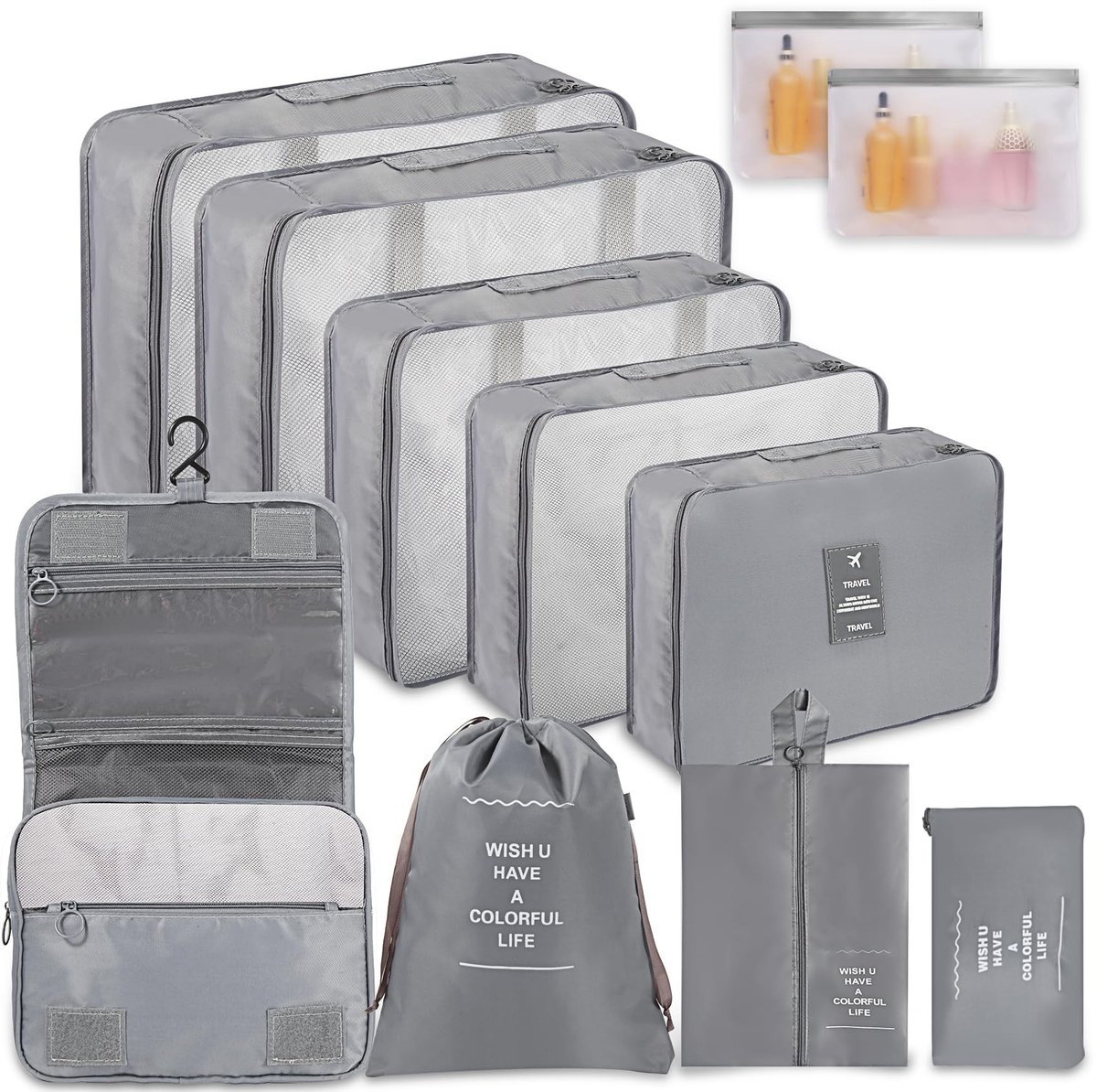 Dailygoods- Kofferorganizer 11-delige set - Reisorganizer - Waterdichte zakken - Schoenentas - Toilettas - Lichtgewicht nylon. - Reiskubussen