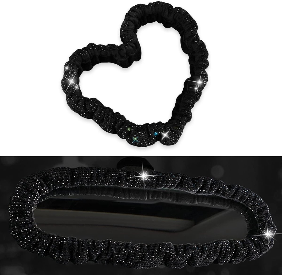 Dailygoods- Achteruitkijkspiegel Cover Bling - Zachte Pluche Stof - Glanzende Strass - Universele Pasvorm - Auto Interieuraccessoire - Duurzaam Materiaal - Spiegelhoes