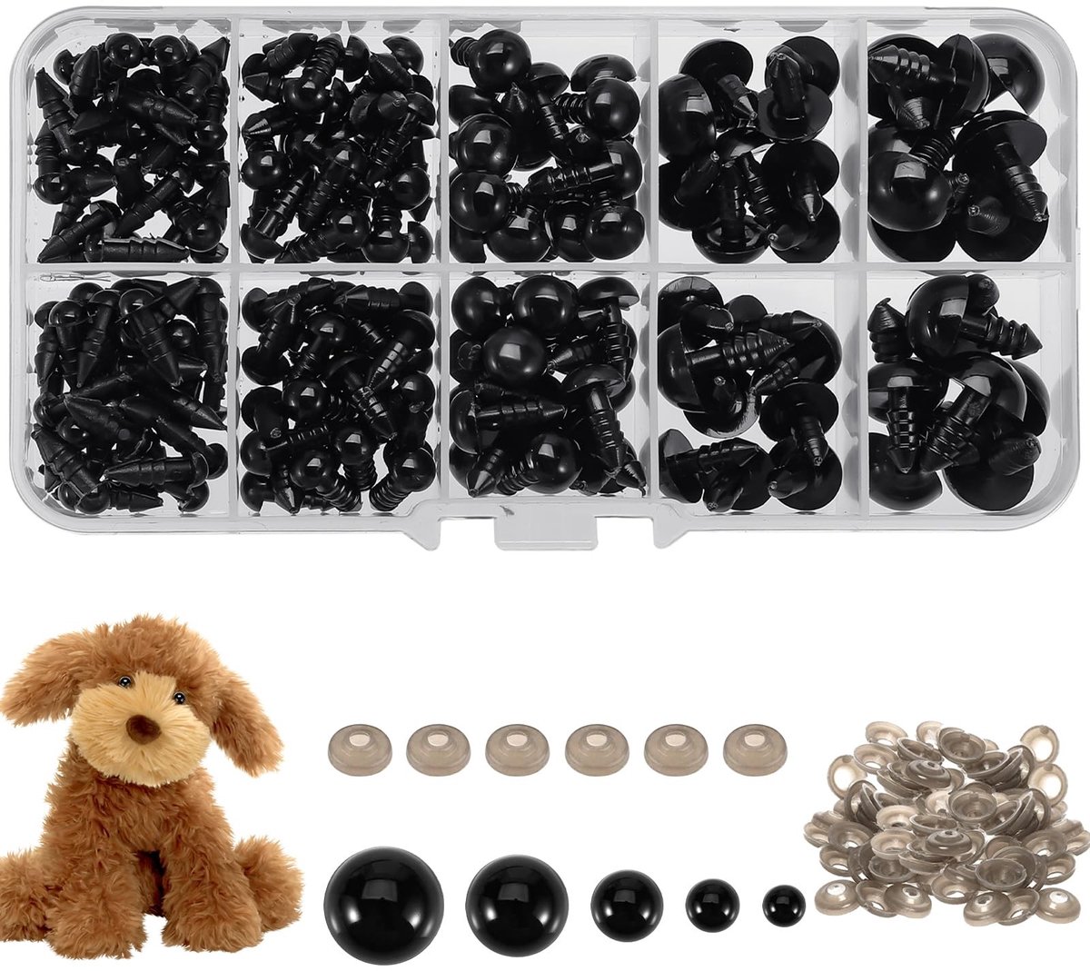 Dailygoods- Veiligheidsogen 100 Stuks - Veiligheidsneusjes - Vulling voor knuffels - Amigurumi - Plastic - Met opbergdoos - Doll Eyes