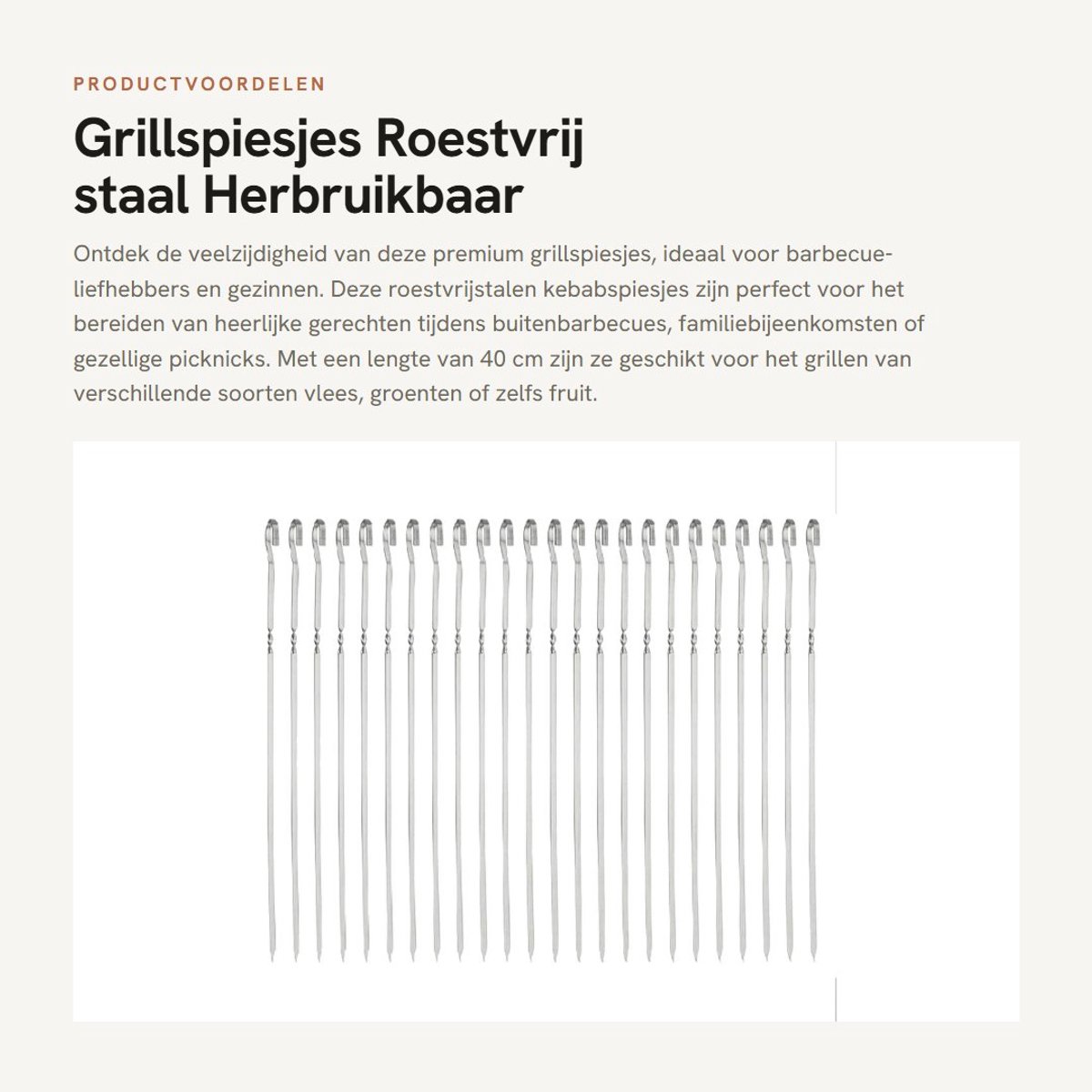 Dailygoods- Grillspiesjes 24 Stuks - Roestvrij Stalen BBQ-Kebabspiesjes - Herbruikbaar Grillgereedschap - Geschikt voor Buitenbarbecues - 40 cm / 15,7 inch - Corrosiebestendig en Veilig