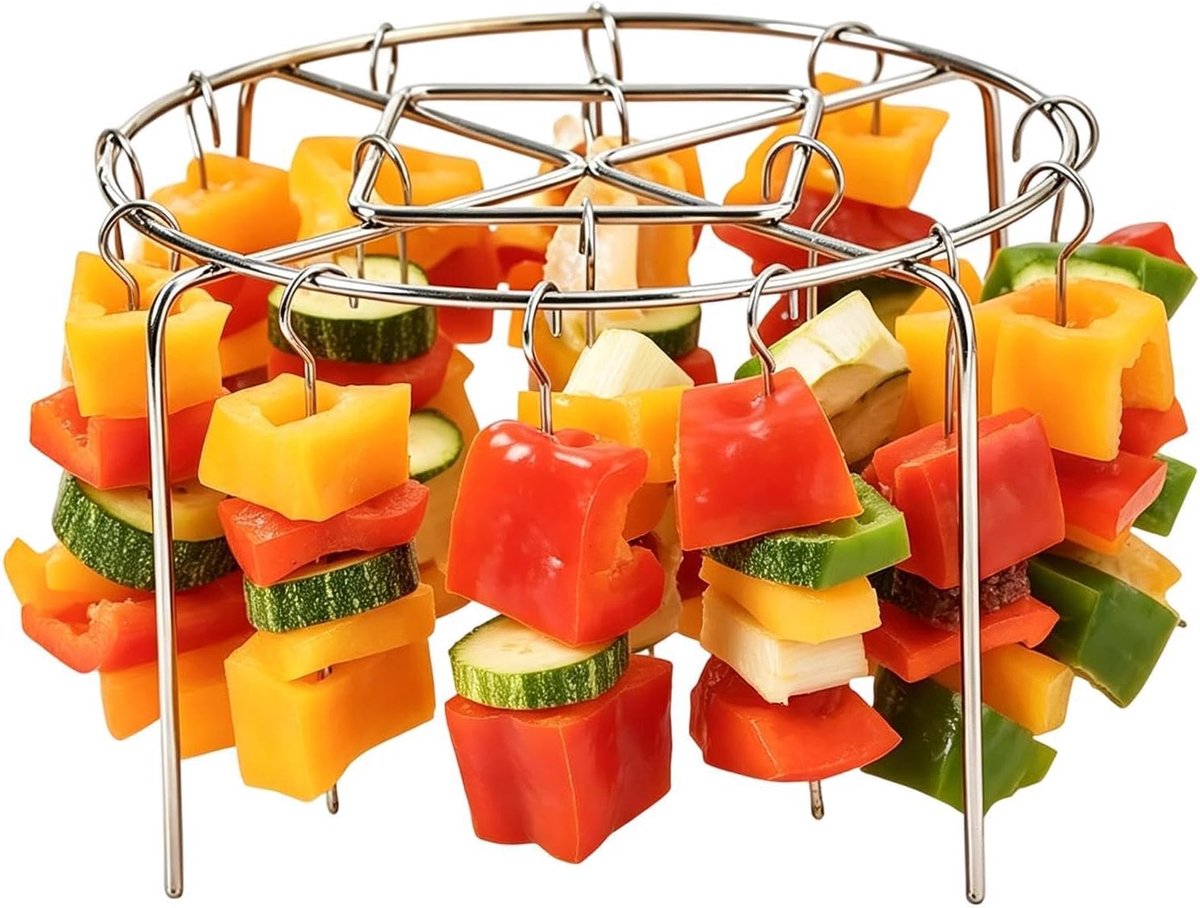 Grillrooster Airfryer Spiesjeshouder Verticaal Grillen Gelijkmatige Hitte 24 Spiesen Zilver