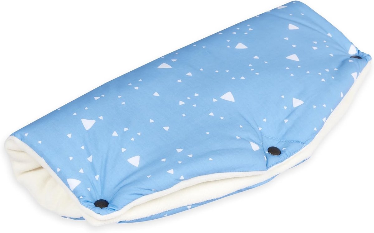 Kinderwagen Mof - Buggy Handwarmer - Warme Handen - Handgemaakt EU - 48x23cm - Blauw met driehoeken