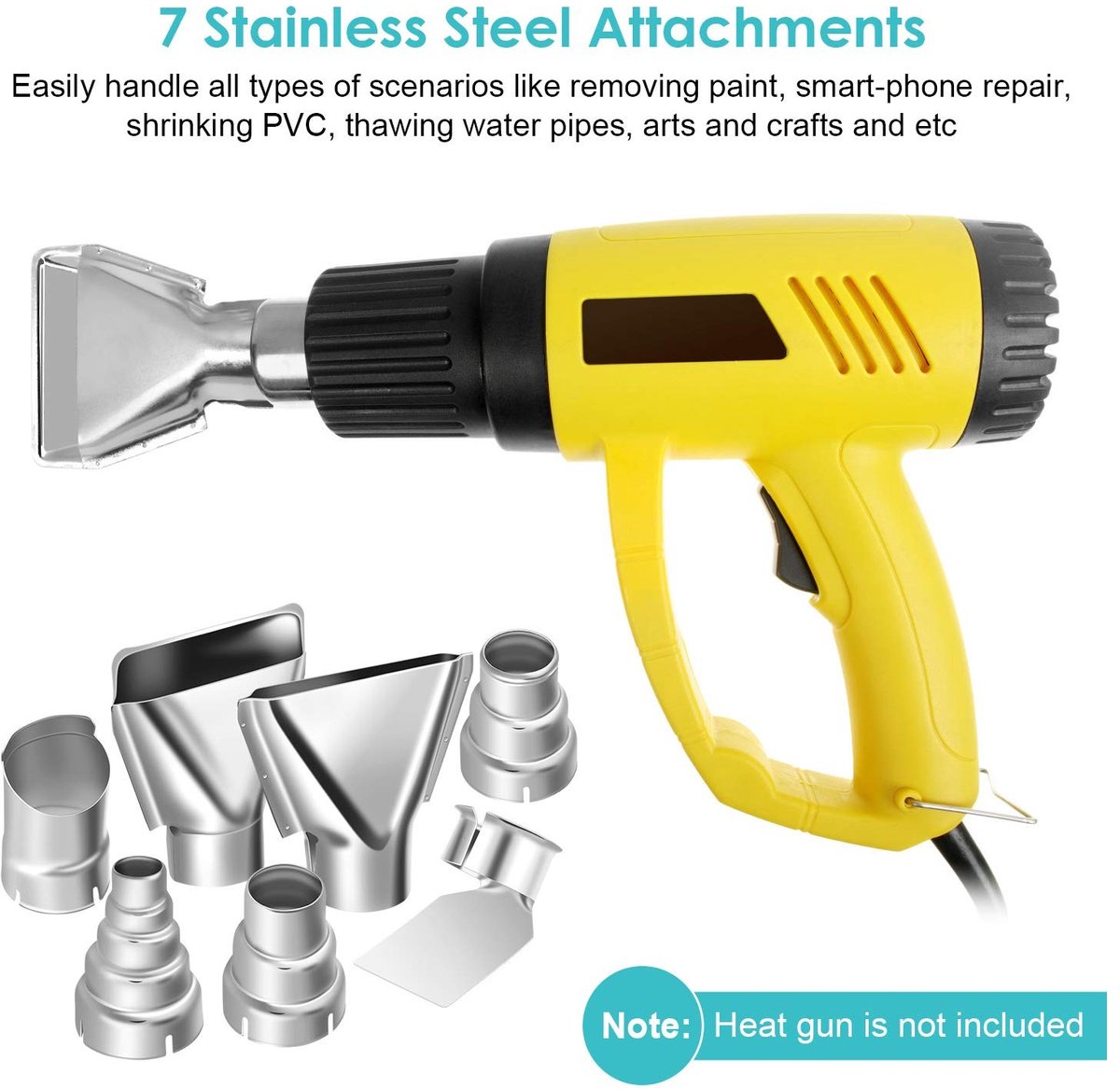 Dailygoods- Heißluftpistole Düse Set - 7 Stuks - Roestvrij Staal - Voor 1500-2000W - Corrosiebestendig - Verschillende Vormen - Sproeier