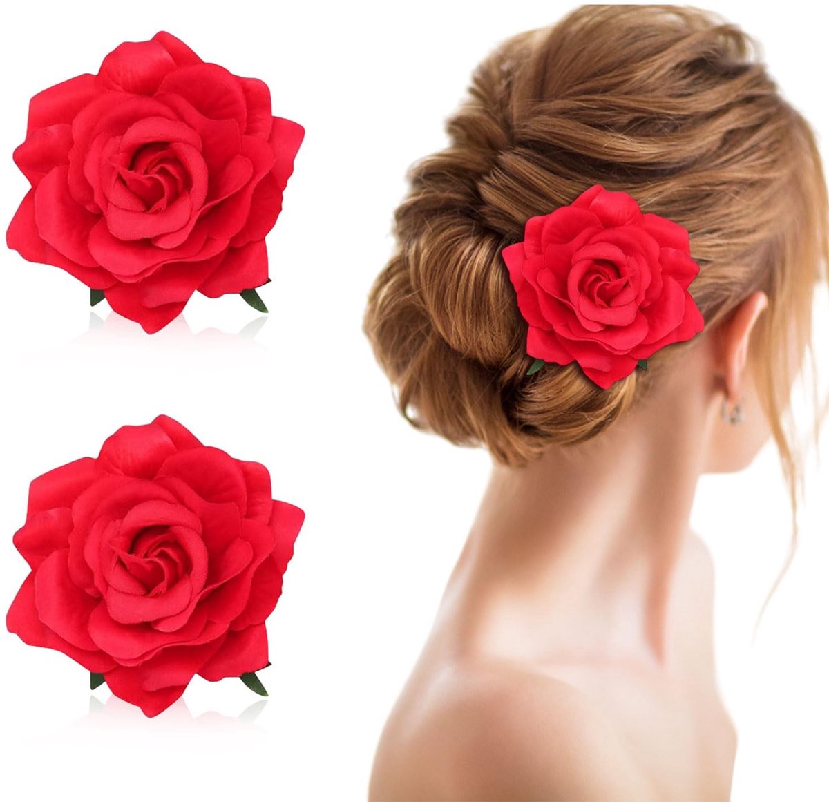 Dailygoods- Haarclip Grote Rode Roos - Haaraccessoires Vrouwen - Haaraccessoires Meisje - Bruidsaccessoires - Bloem Haarclip - Lichtgewicht en Duurzaam - Haaraccessoire