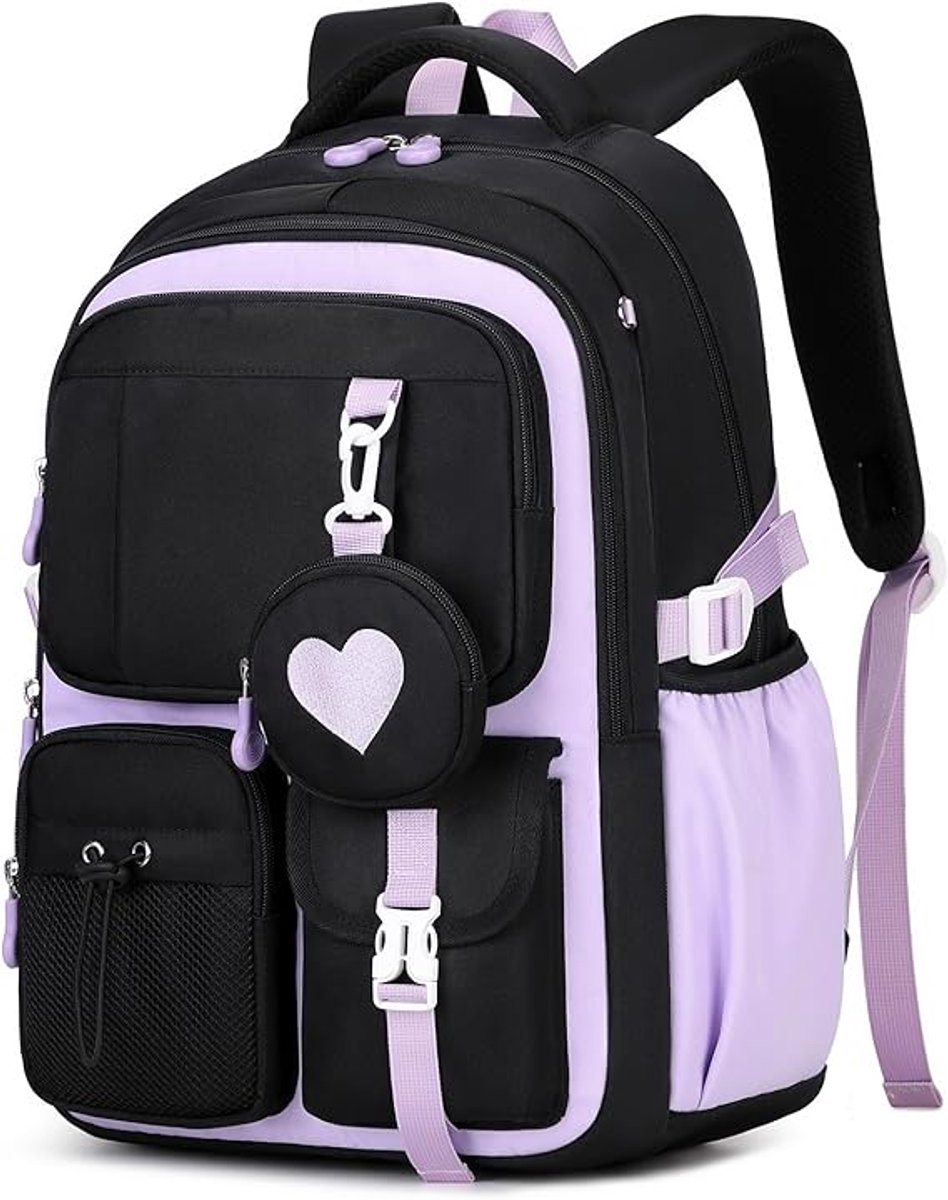 YAGXIG Rugzak voor meisjes - Rugzak voor meisjes - Schoudertas voor meisjes - Schooltas voor basisschoolleerlingen en tieners - Schooltas voor middelbare scholieren - Paars - Cadeau voor de start van het schooljaar