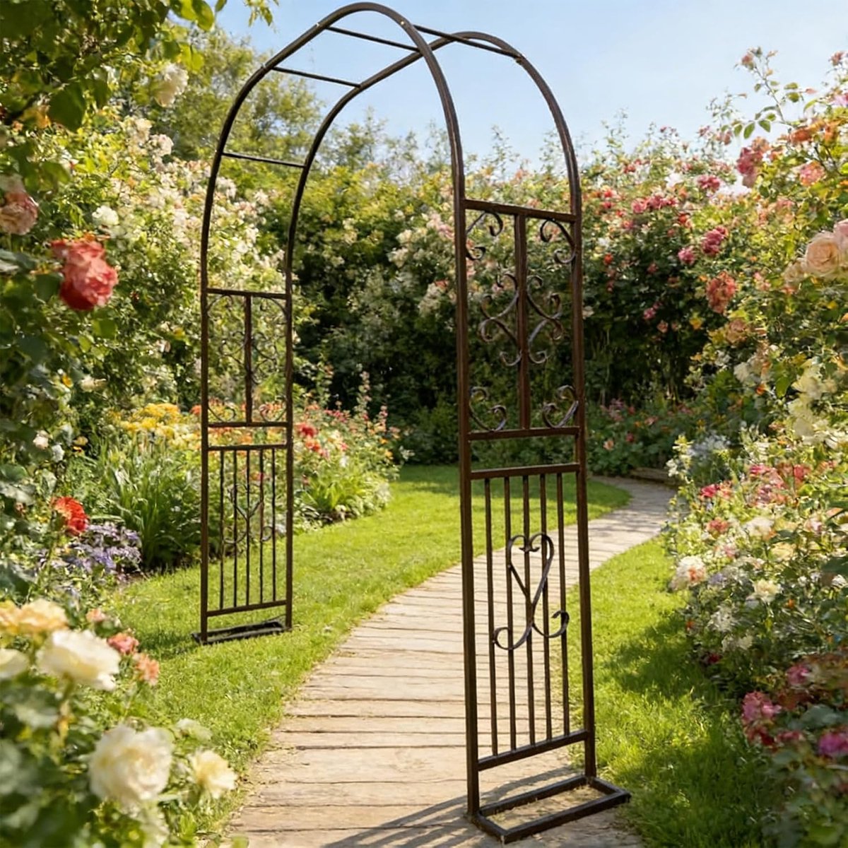 Rozenboog Metaal - Tuinboog Klimrek - Planten Ondersteunen - Weerbestendig Staal - 220 x 40 x 230 cm - Brons