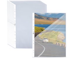 Dailygoods - Agoer 50 stuks geperforeerde hoezen A4, 160 micron, zeer robuust, met opening aan de bovenkant en halve kant, 11 gaten, kunststof, A4, transparant, bestandsbladbescherming voor mappen