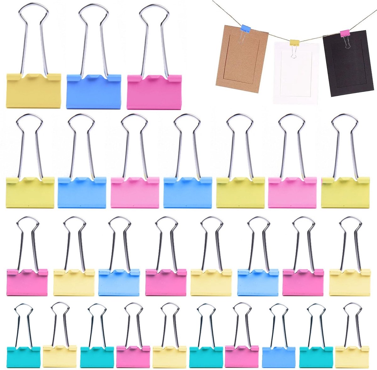 Dailygoods - 75 stuks foldback nietjes, 15 mm/19 mm/25 mm/32 mm, binderclips, paperclips, kleurrijk, multifunctionele klemmen, documentenclips, metalen klemmen, papierklemmen voor school, kantoorbenodigdheden,