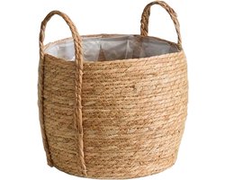 Rieten plantenbakmand - Geweven bloempot - Planten decoreren - Handgeweven design - Groot 35 cm - Natuurlijk