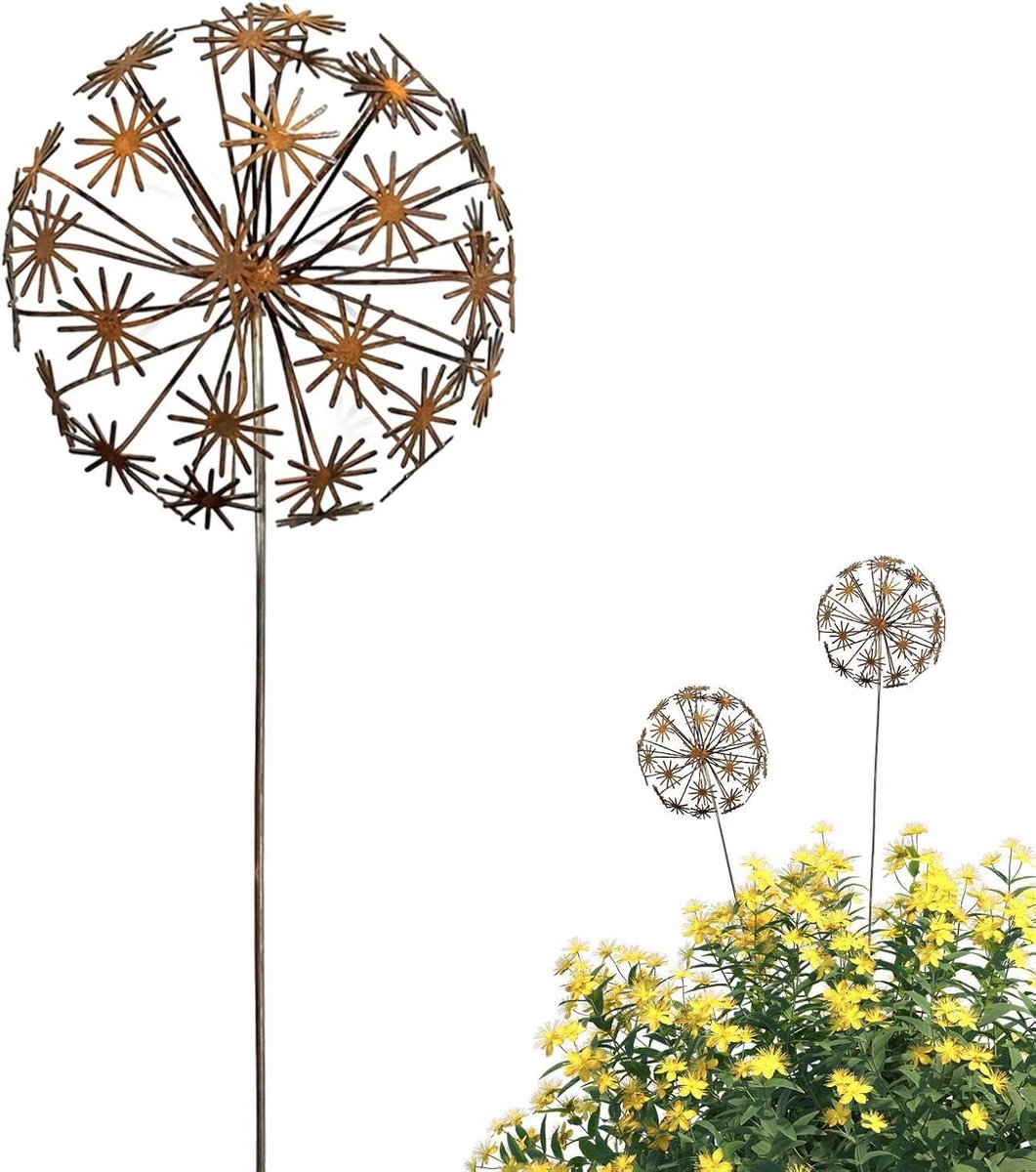 Sierpalen voor tuin - Decoratieve bloemen - Buiten versieren - Verstelbare blaadjes - 40 cm hoog - Roestbruin