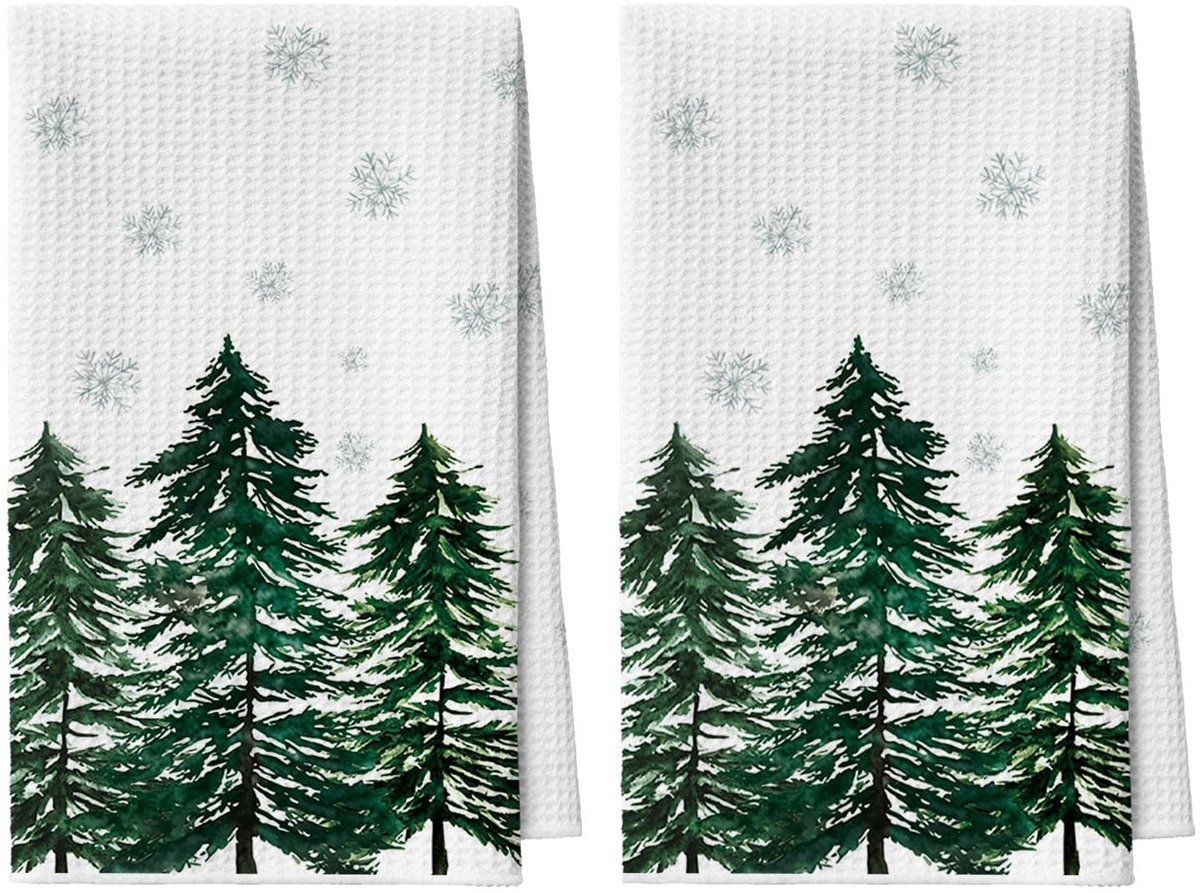Dailygoods - Blauwe Kiefern Kerst Keukendoeken - Microvezel Vaatdoeken 2er Set 42x65 cm