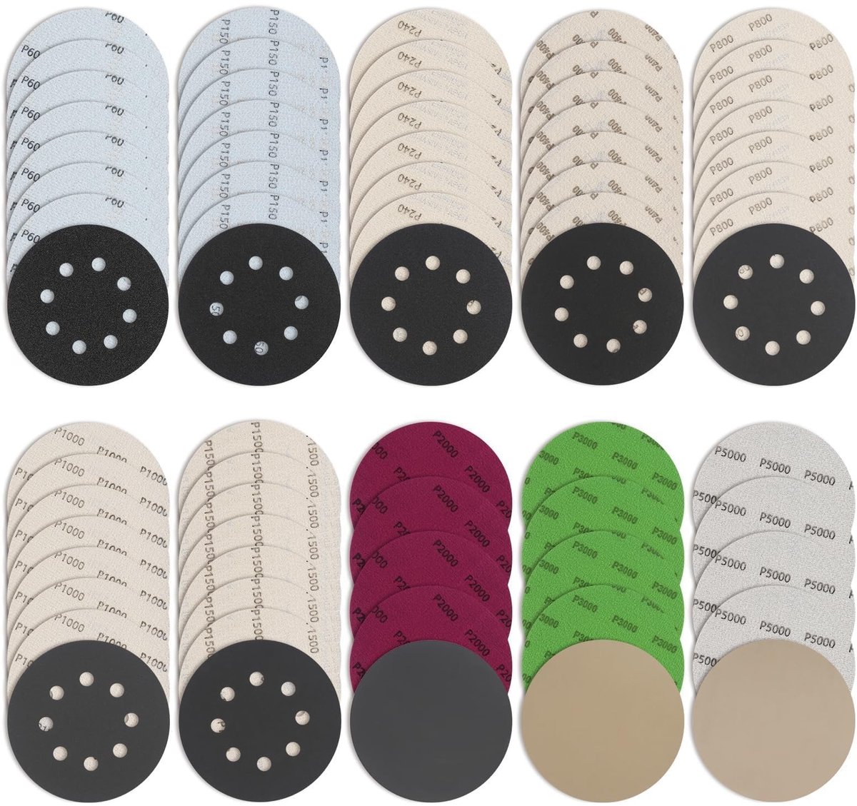 Dailygoods- Schuurpapier Set 125mm - 71 Stuks - Ronde Schuurdiscs - Grit 60/150/240/400/800/1000/1500/2000/3000/5000 - Waterdicht - Eccentrische Schuurmachine