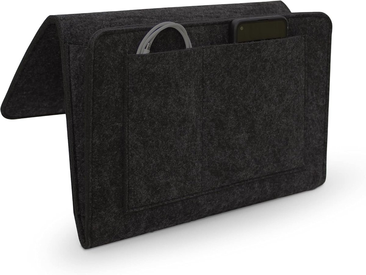 Dailygoods - HhBdy Opbergtas, 20 x 32 cm, organizer van vilt voor slaapkamer, met 5 vakken voor mobiele telefoon, iPad, afstandsbediening, boeken, brillen (zwart)