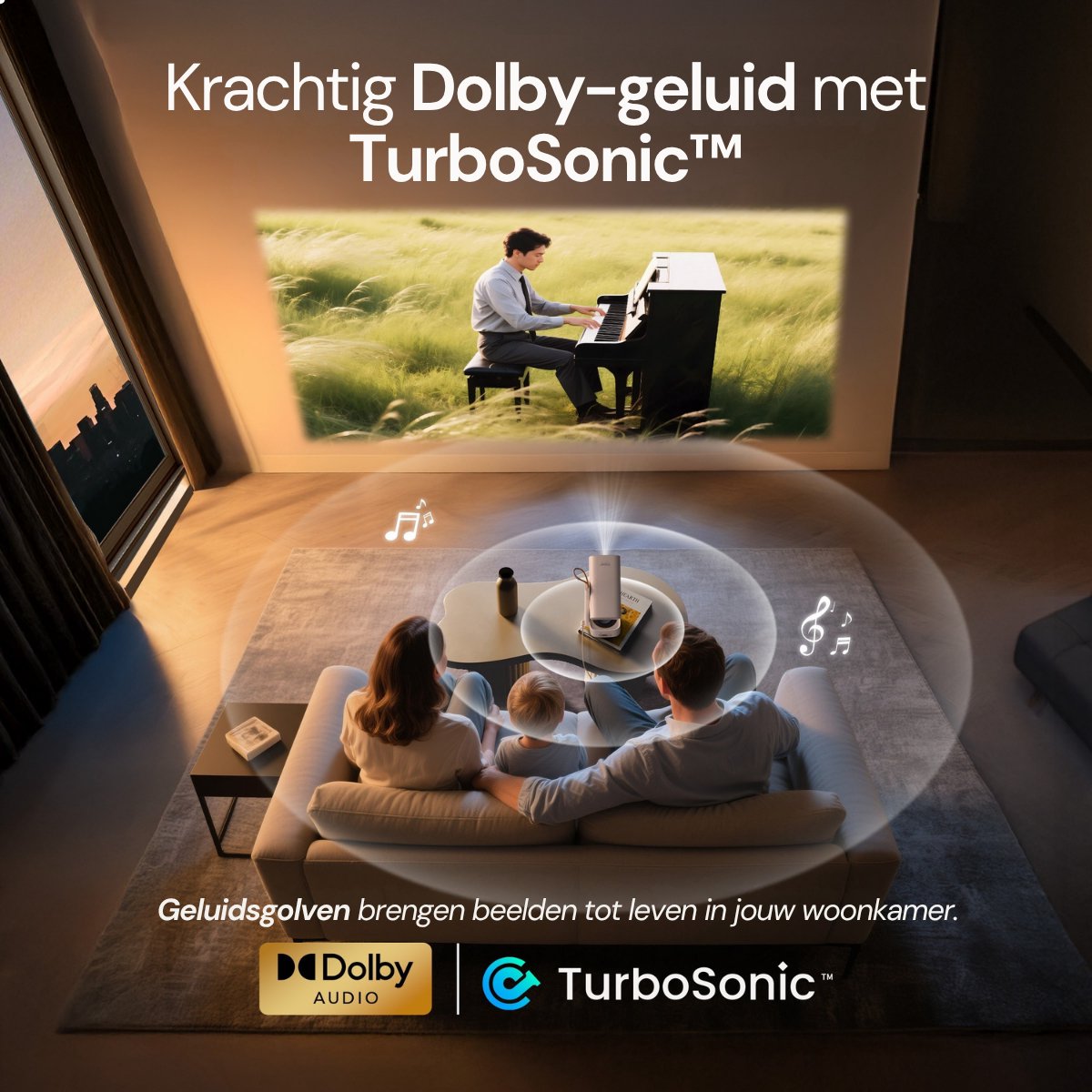 Yaber T1 Pro Mini Beamer – Draagbare Thuisbioscoop – LED‑Moodverlichting – 8 W TurboSonic Sound – 1080p Full HD – 180° Gimbal & Auto‑Focus – Wi‑Fi 6 & Bluetooth – 40‑120″ Short‑Throw – foto 2